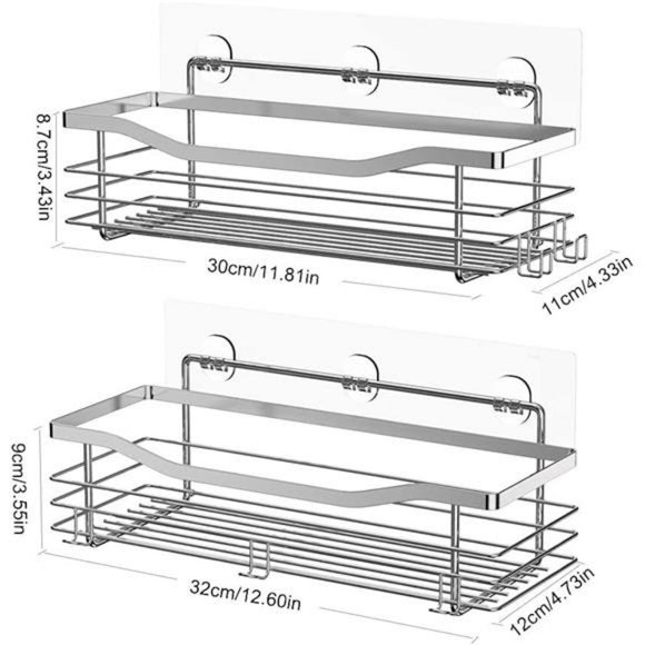 Shower Caddy Basket Shelf with 5 Hooks Adhesive Organizer Storage Rack Rustproof - Picture 4 of 7